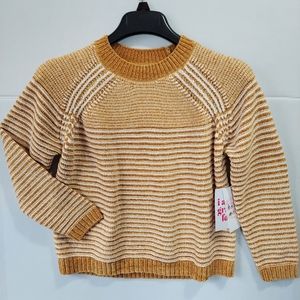 Womens Cable Knit Sweater XS Yellow Striped Round Neck Long Sleeve Stretch Soft